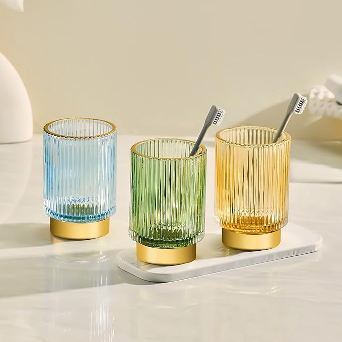 Makeup Brush Holder Organizer,Toothbrush Holders,Desk Pen Pencil Holder,Multifunctional Vintage Glass Brush Cup（S+L/White/A3-4-US）