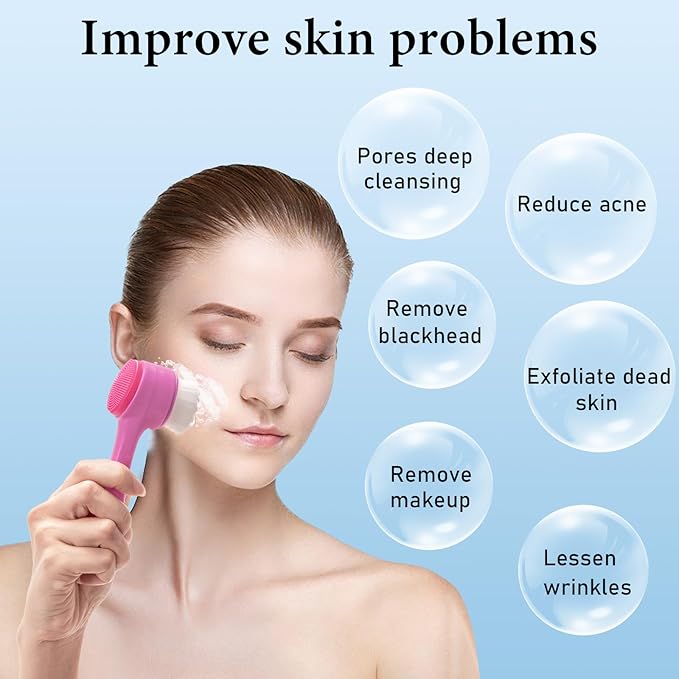 Face Brush 2 in 1, Silicone Facial Cleansing Exfoliating Brush Soft Bristles Pore Deep Cleansing, Jade Face Roller Skin Care Tools, Manual Dual Face Wash Scrub Brush Massaging Gift,PurpleBlack