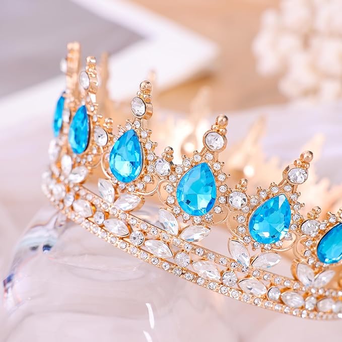 Blue Queen Crown for Women Crystal Tiara for Women Rhinestone Wedding Headband for Bride Hair Accessories for Costume Birthday Party Prom Gifts