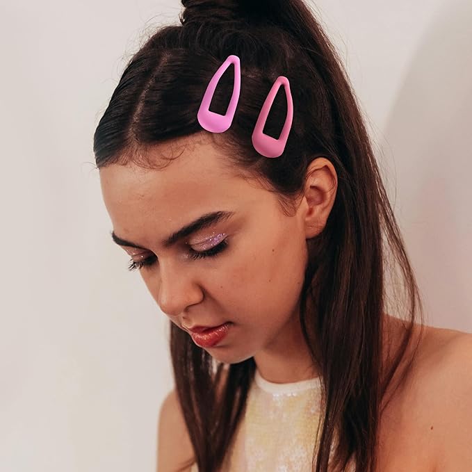 Small Hair Barrettes For Women No Slip Metal Snap Clips For Thin And Fine Hair,Matte Black Red Pink,20 PCS,1.97 x 0.5 Inch.
