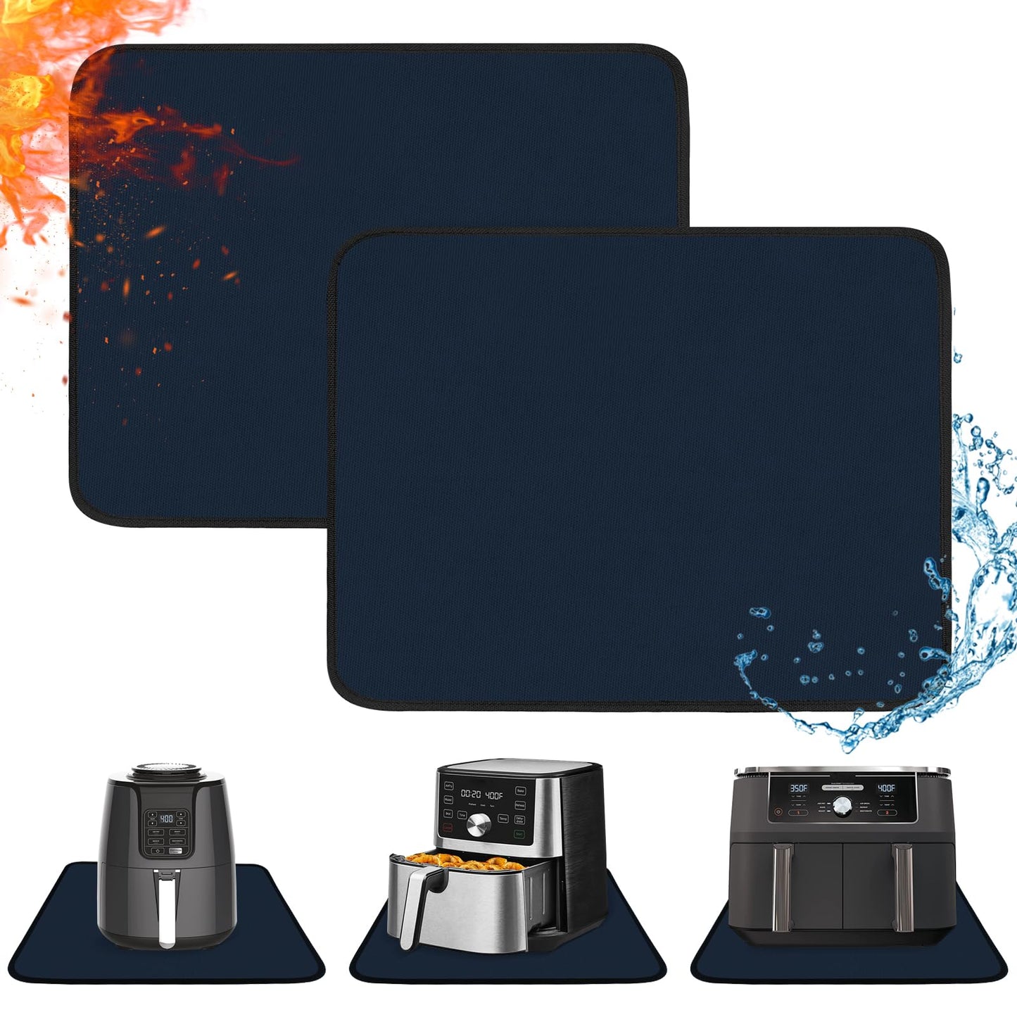 Amerbro Heat Resistant Mats for Countertop - Fireproof 16x20in Heat Resistant Mats for Air Fryer - Kitchen Countertop Protector for Air Fryer, Coffee Maker, Stand Mixer, Toaster, Oven - Blue - 2PCS