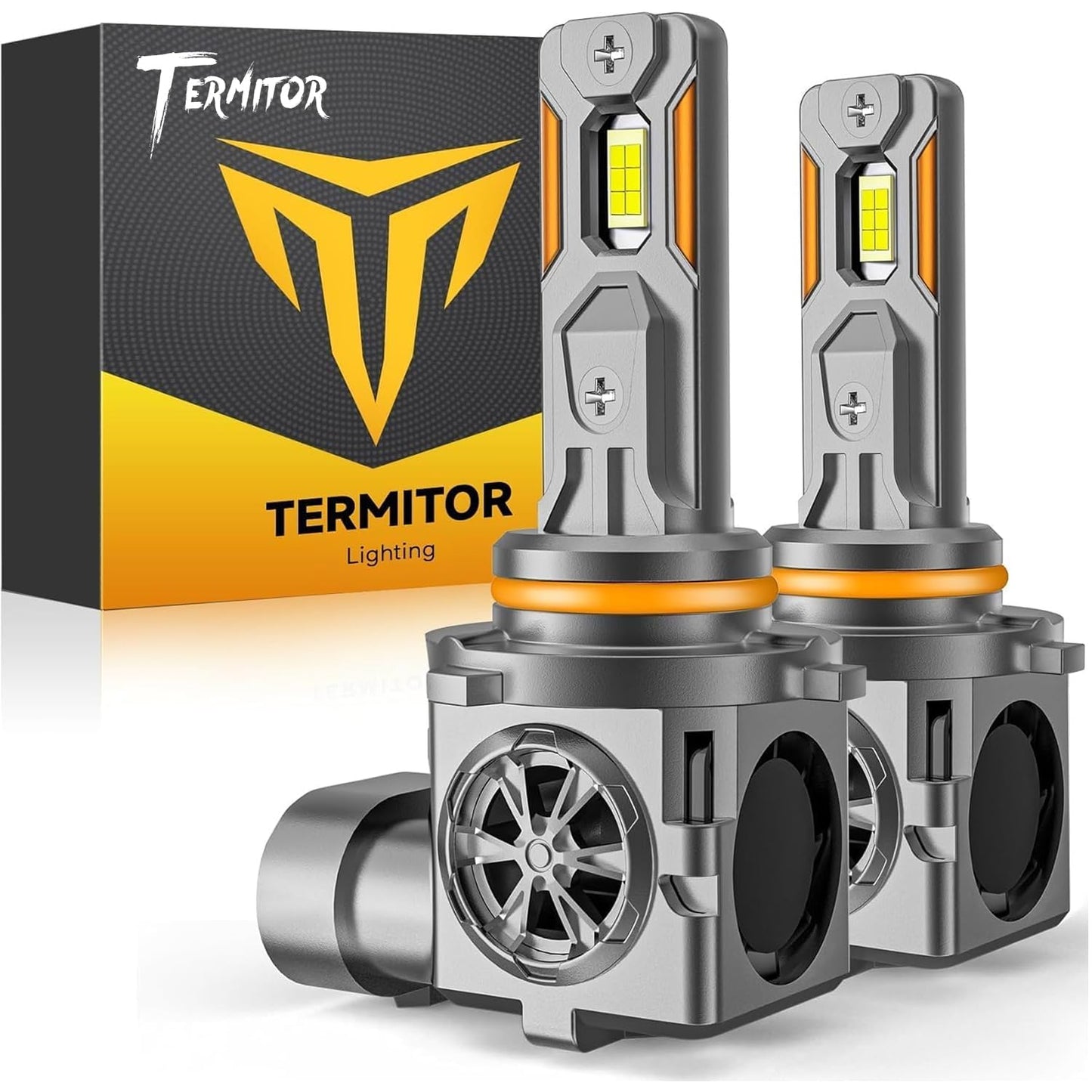 Termitor Brightest 9006/HB4 Bulbs, 80,000LM 15X Brighter 6500K Cool White, 1:1 Halogen Size Plug and Play, CANbus Ready, 85000Hrs Lifespan with Cooling Fan, IP68 Waterproof, Plug and Play, Pack of 2