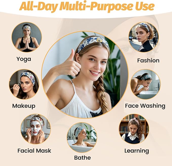 Headbands for Women - 6 Pack Wide Elastic Hair Bands | Stretchy Sweatbands Hair Bands | Soft Sports Thin Head Bands | Non-Slip Accessories Bands for Fashion, Washing Face, Workouts, Yoga, Daily Use