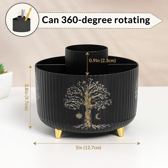 SKYDUE 360 Degree Rotating Desk Organizer, Dual-Purpose Pencil Pen Holder for Desktop, Desk Pen Organizer with 5 Slots, Office Supplies, Pencil Cup for Office, School, Home