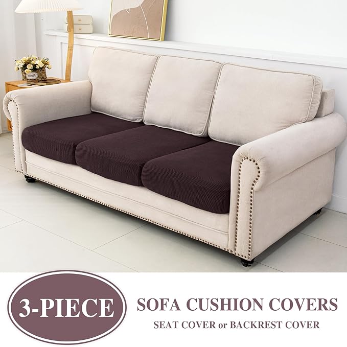 Couch Cushion Covers Seat Cushion Cover Stretch Couch Cover Separate Sectional Sofa Slipcovers Furniture Protector(3 Pieces for Seat or Sofa Backrest, Brown)