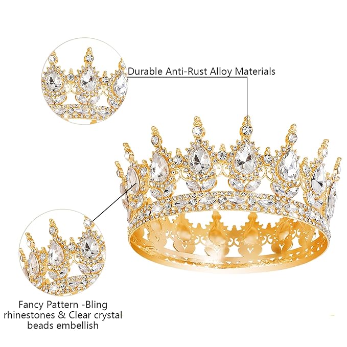 YOUlDIANZI Queen Crown Rhinestone Wedding Crowns and Tiaras for Women Costume Party Hair Accessories Princess Birthday Crown Crystal Bridal Crowns