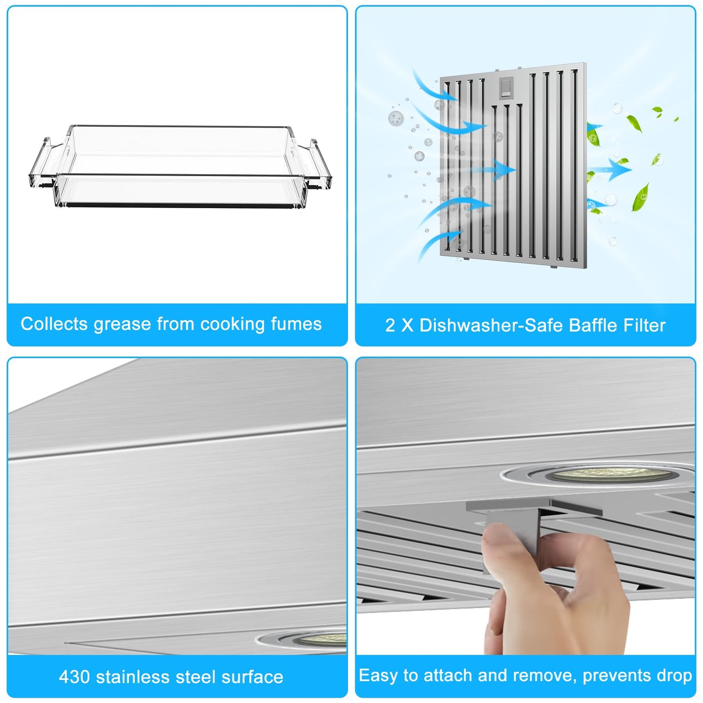 30 inch Range Hood Wall Mount, 1200 CFM with 4-Speed Gesture Sensing & Touch Control, Stainless Steel Ducted Kitchen Stove Vent Hoods with 2 LED Lights, Time Setting, Dishwasher-Safe Baffle Filters