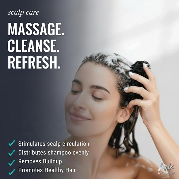 Avilana Premium Scalp Massager Shampoo Brush - 8 Years Trusted Since 2017 - SGS Certified Silicone Scrubber, Soft Bristles All Hair Types, Gentle Scalp Exfoliation Hair Care Women Men Color Treated