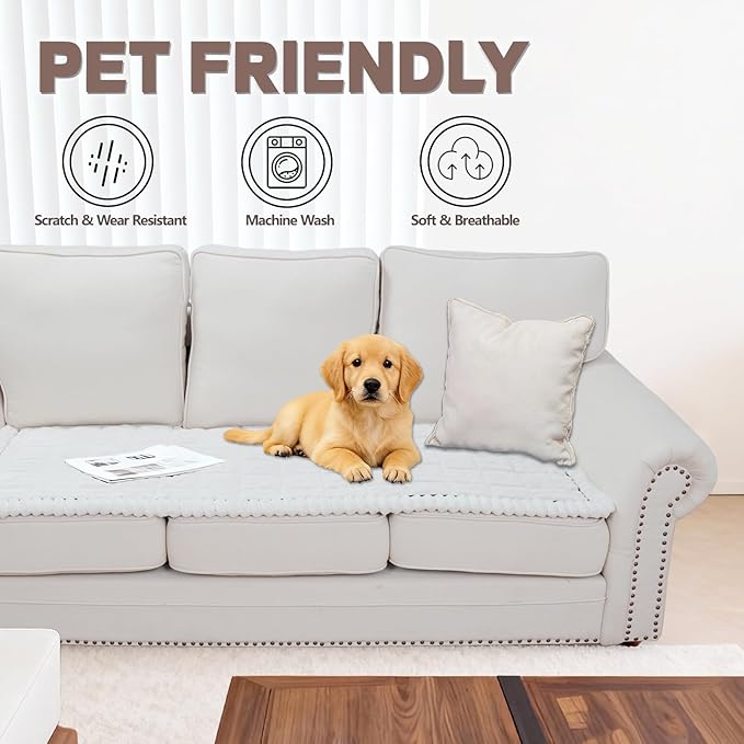 Waterproof Couch Cover for Dogs Washable,Non Slip Fuzzy Durable Couch Covers for 3 Cushion Sofa Pet Friendly Sofa Cover Dog Thick Soft Slipcovers Protector Couches Mat Bed (White, 27.6" x 59.06")