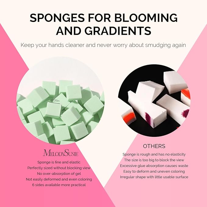 MelodySusie 100Pcs Soft Nail Sponges for Ombre, Nail Art Sponges With Grabbing Pen, Blooming Nails, Gradient Nail, Manicure Nail Art Tools, Professional Accessories for Home and Salon Use, Green