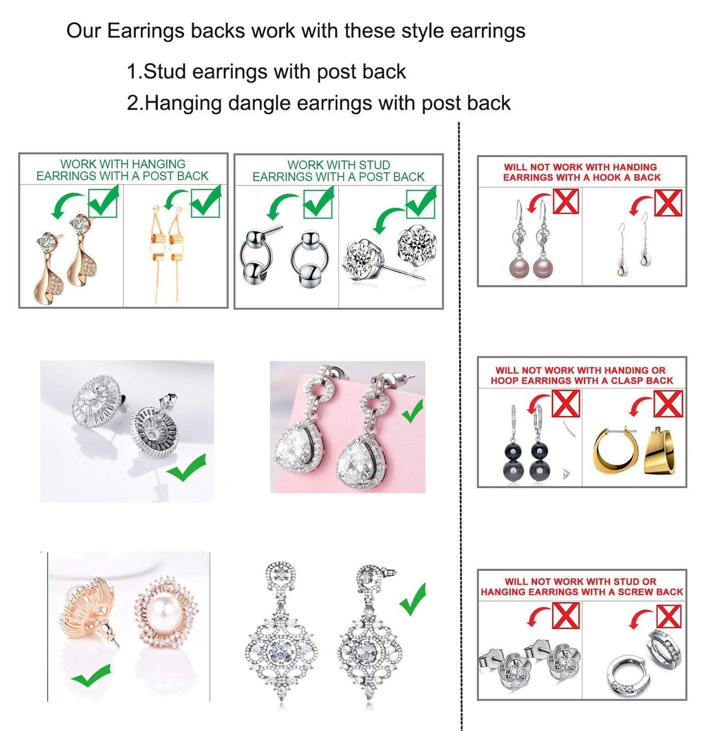 3 Pairs Earring Lifters,10MM Hypoallergenic Earring Backs for Droopy Ears,Adjustable Crown Earring Backs for Heavy Earring (10MM 2White+1gold)
