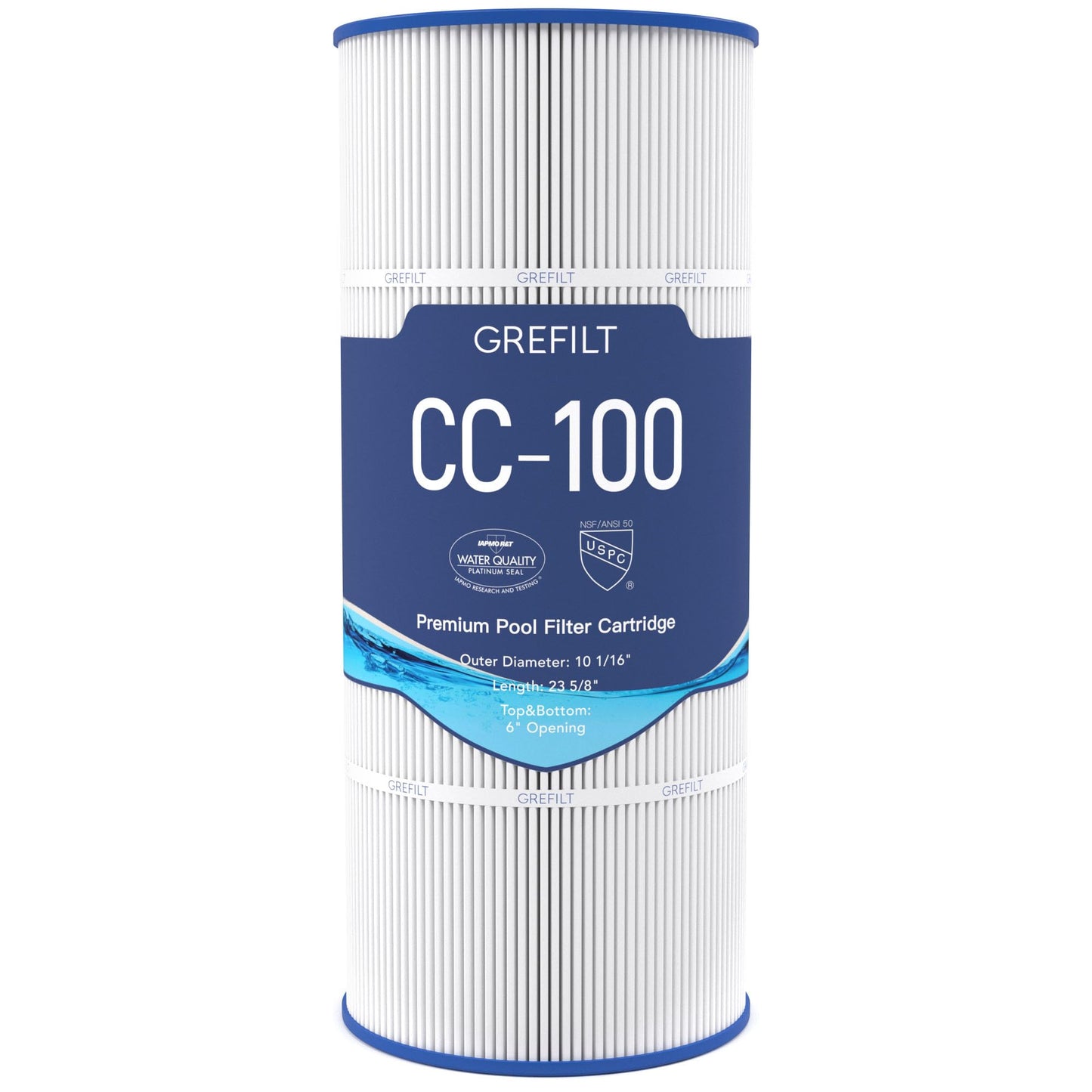 Grefilt CC100 Pool Filter Cartridge, Compatible with Pentair CC100, CCRP100, Replaces Pleatco PAP100, Unicel C-9410, Filbur FC-0686, Pentair R173215, 100 sq.ft, Dimensions: 23 5/8" x 10 1/16"