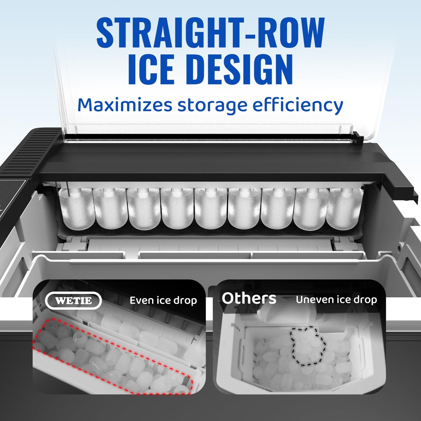 WETIE Ice Maker Countertop, 9 Bullet Ice Cubes in 6 Minutes, 26lbs/24Hrs with 2 Sizes, Portable Ice Machine with Basket, Scoop and Ice Pack, Compact ice Maker for Home, Kitchen, Camping, Party