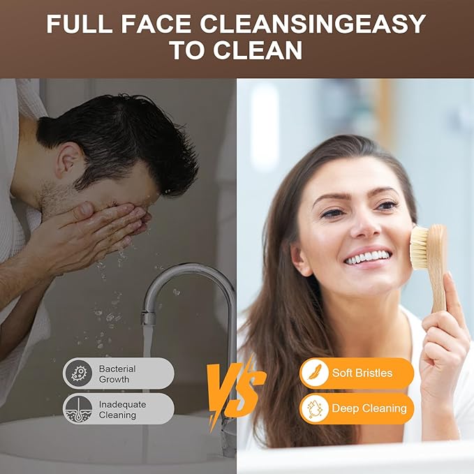 DEBETOOL Wooden Face Dry Brush with Natural Boar Bristle 2-Pack Exfoliating Facial Dry Brush with Hanging Rope - Gentle for Face & Body Cleaning