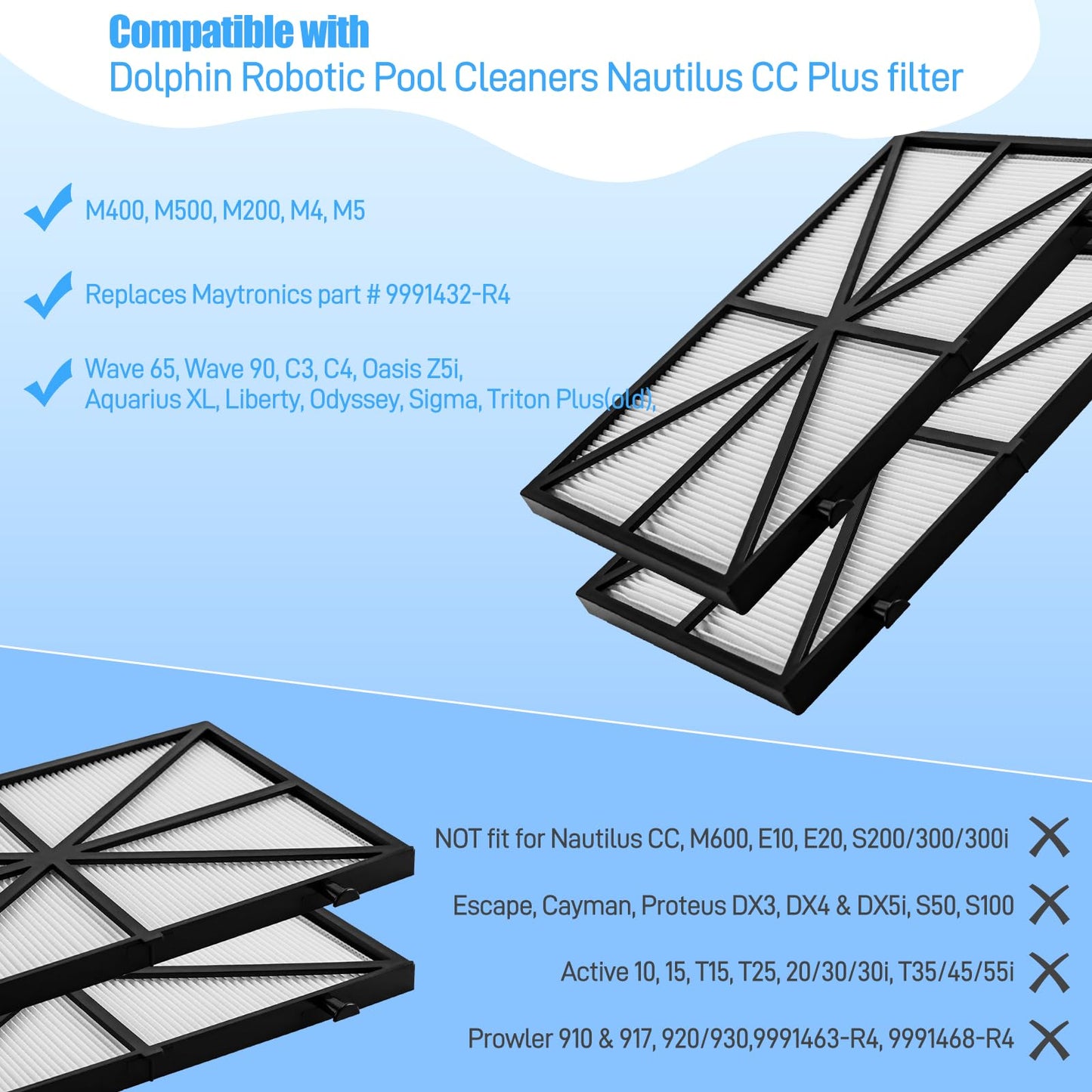 Funmit Ultra Fine Cartridge Filter Replacement for Dolphin Nautilus CC Plus, M200 / M400 / M500 Robotic Pool Cleaner Parts, Replaces Part # 9991432-R4, 4 Pack