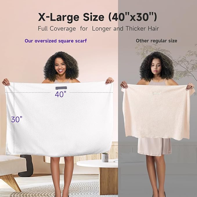 Umisleep Extra Large Microfiber Hair Towel for Women Long, Curly, Thick Hair, Super Soft Anti Frizz Quick Dry Hair Towel Wrap, Ultra Absorbent Hair Turban with Elastic Band White