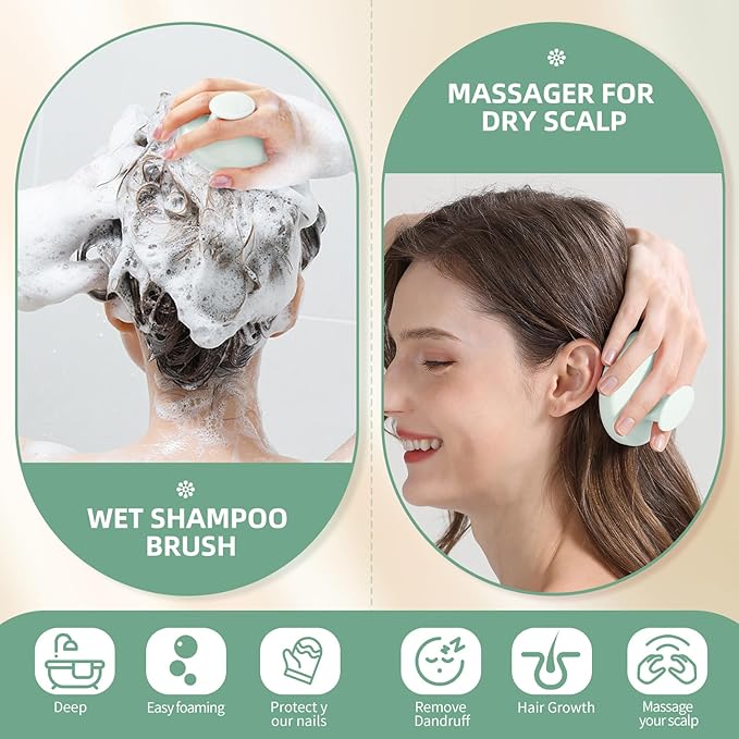 Scalp Massager Shampoo Brush, Scalp Massager Hair Growth & Dandruff Removal, Scrubber Scalp with Soft Silicone Bristles, Wet&Dry Ã¢ÂÂHair Brush for All (Mint Green)