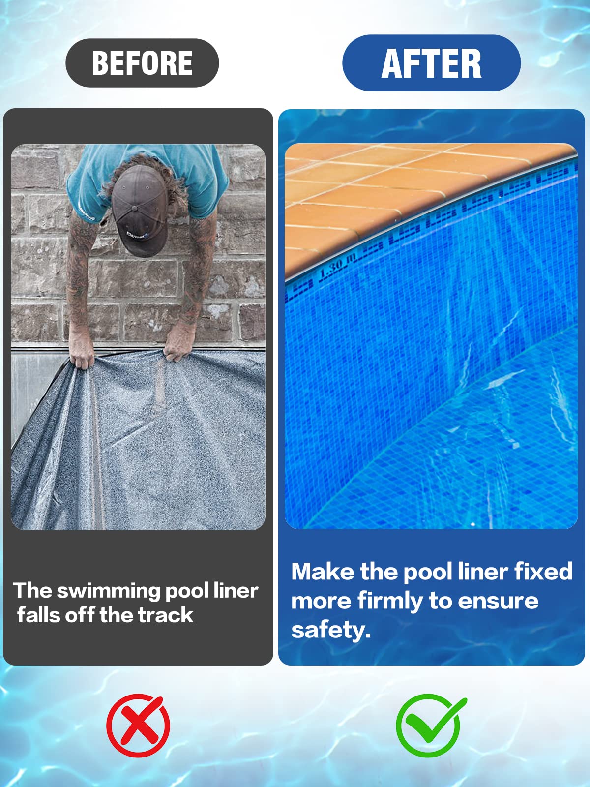 PAMASE 120ft Liner Lock - Inground Swimming Pool Beaded Wedge T-Shape Lock Roll, Flexible PVC Pool Liner Patch Kit for Above-Ground Pool - White