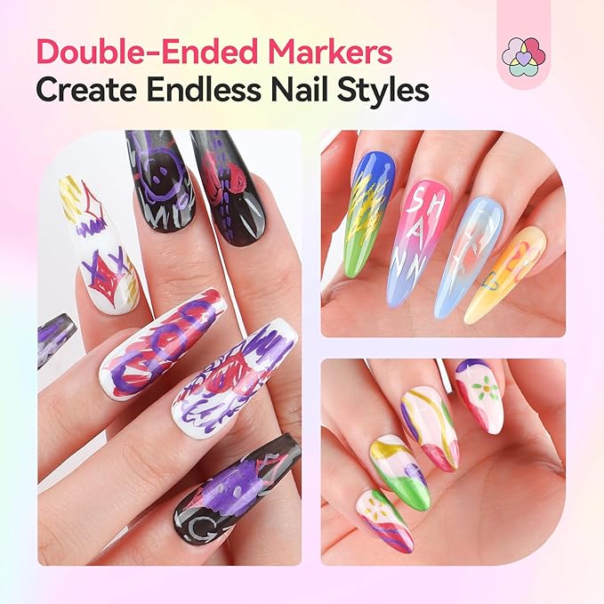 SAVILAND Nail Art Markers Set: 10 Dual-Tipped Metallic Quick Dry Nail Polish Art Pens Fine Tip for Painting Nails, Drawing Dots, Lines & Designs, Home DIY Nail Art Supplies