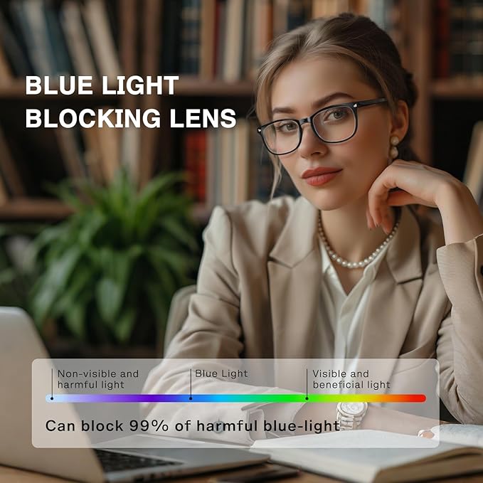 Blue Light Glasses for Woman Men | 99% Blue Light Blocking Glasses | Computer Glassess | Gaming | TV Phone Screen Reader Square Frame | Anti Eyestrain & UV Glare,1 Pack