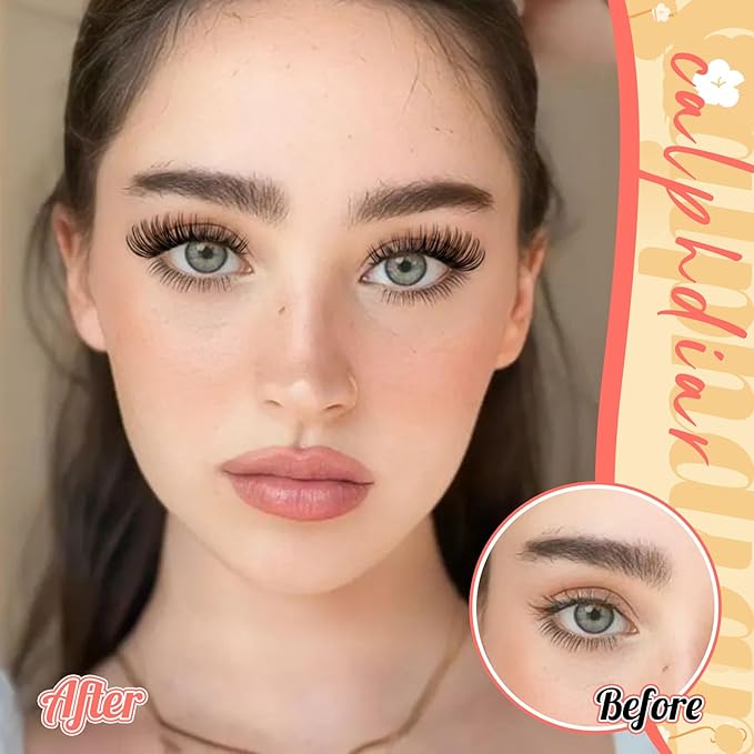 Calphdiar 40D Individual Lashes Natural Eyelash Clusters Wispy Lash Clusters 9-16mm Cluster Eyelash Extensions D-Curly Lashes Clusters 288pcs DIY Lash Extension for Beginners at Home