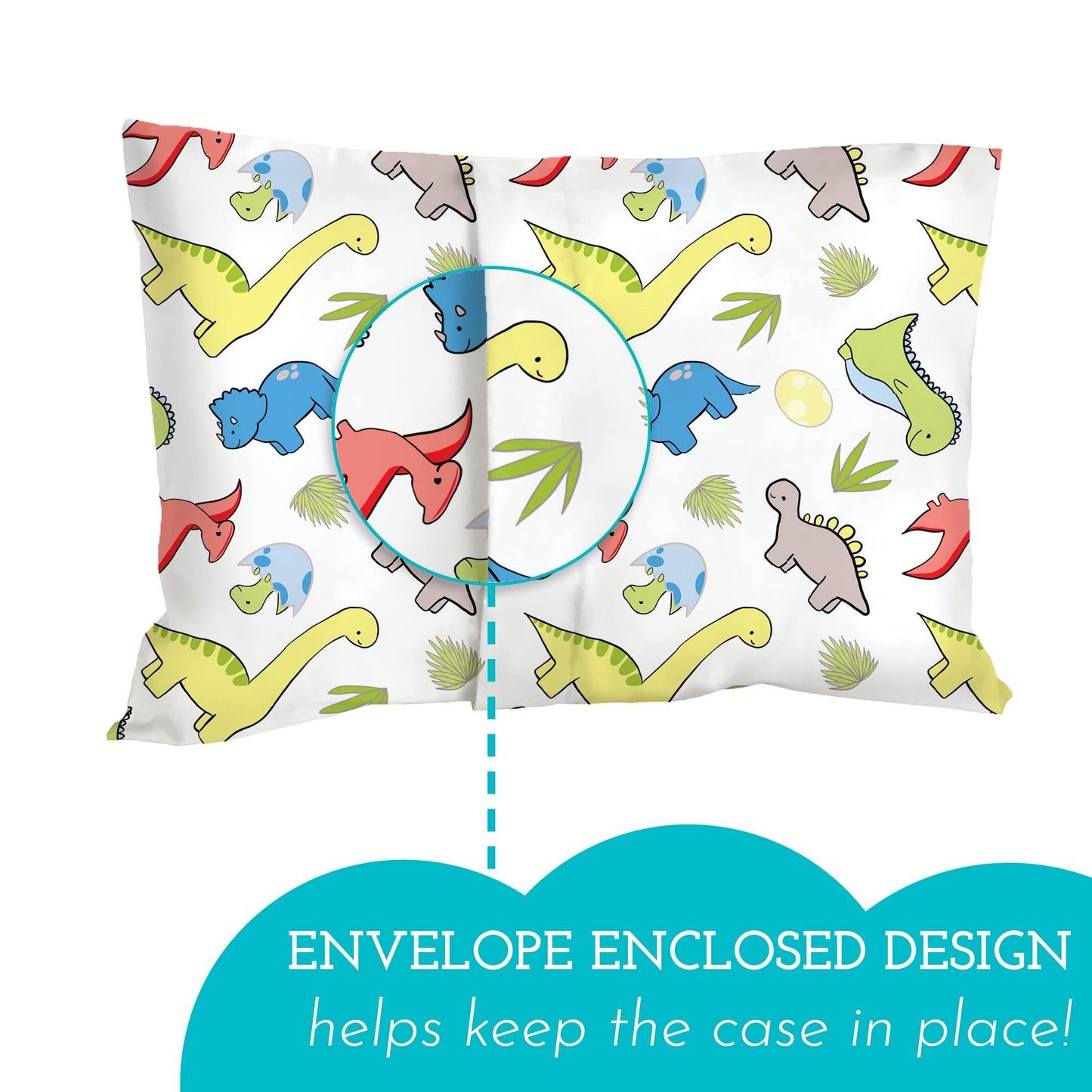 Toddler Bed Pillow with Cotton Pillow Case – 13x18 Kids Pillows for Sleeping, School, Travel & Daycare – Hypoallergenic Toddler Pillow 2 Year Old to 5 with Envelope Pillowcase (Dinosaurs White)