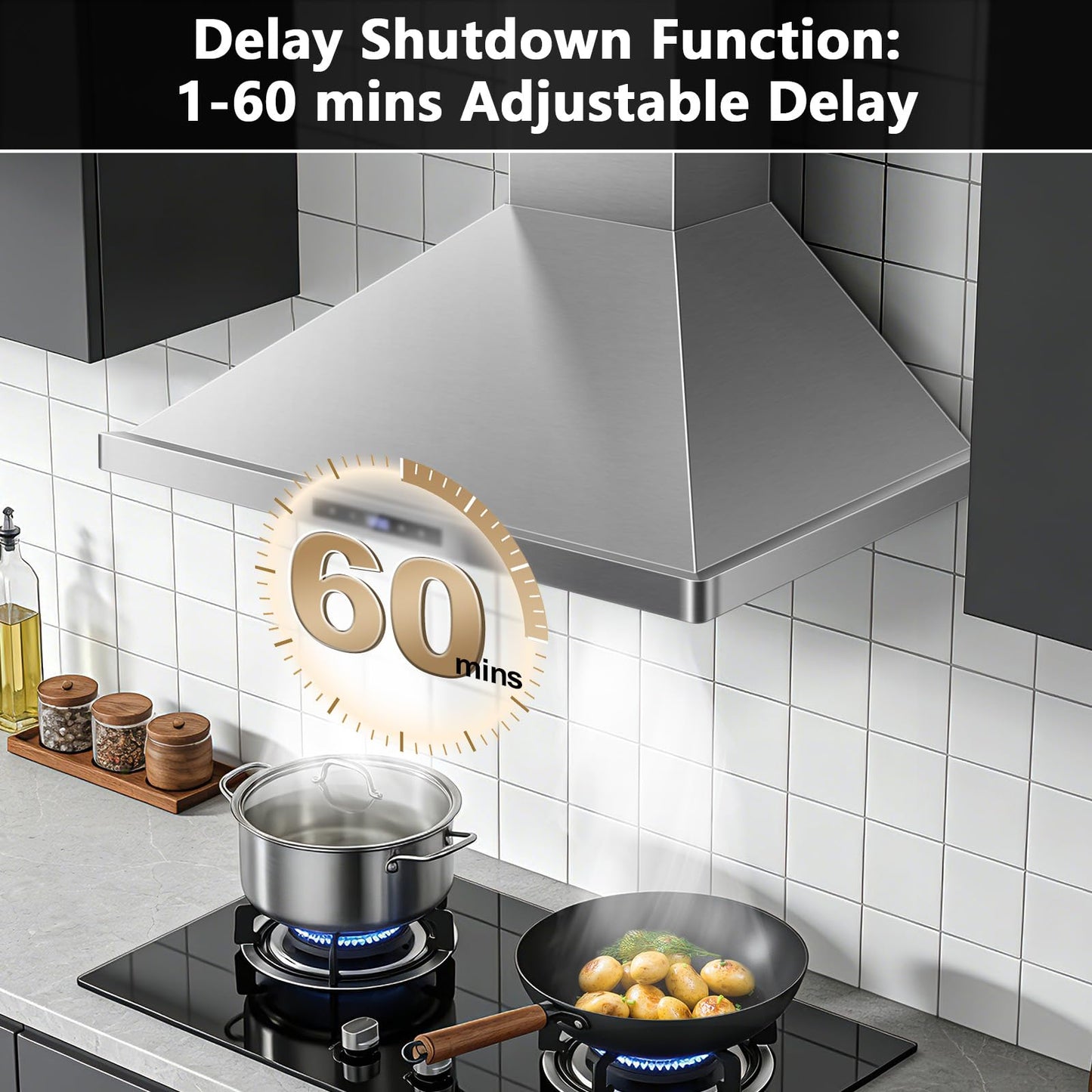 Wall Mount Kitchen Hood 30 inch, Ducted/Ductless Range Hood with Delayed Shutdown Function, 700CFM, 3 Speed Fan, Energy-saving LED Lights, Soft Touch Control, Stainless Steel Grease Filters
