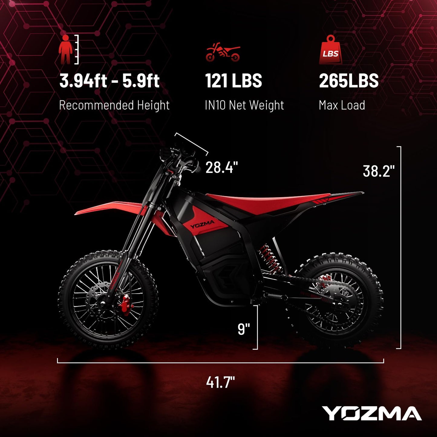 Yozma IN10 Electric Dirt Bike, 2600W 40MPH Electric-Motorcycle with 48V/23AH Battery Ebike, Full Hydraulic Brakes and Suspensions Mountain Off-Road E Dirt Bike, for Teens & Adults