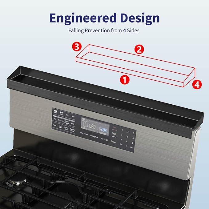 IIIOIIIA Stove Top Magnetic Shelf for Kitchen Organization, 30" Magnetic Spice Rack Over The Stove, 4" Deep Spice Organizer with Border All Around, Brushed Stainless, Black