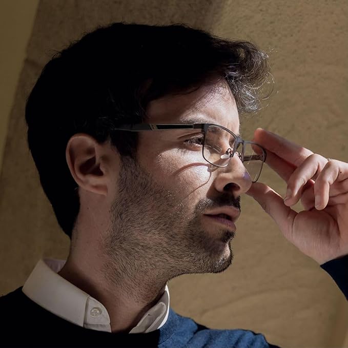 ZENOTTIC Blue Light Glasses Men : Black Reading Glasses Men - Square Frame Computer Glasses - Anti Glare Metal Readers