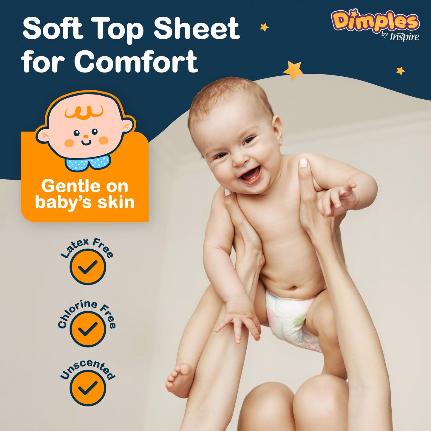Dimples Booster Pads, Baby Diaper Doubler with Adhesive for Secure Fit | 1 Size Fits All Diapers | Boosts Absorbency No More leaks 60 Count