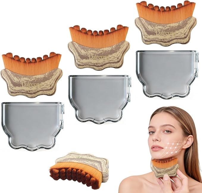 Lymphatic Contour Face Brush - Facial Sculpting & Anti-Puffiness Tool | Ultra Soft Dry Brush for Jawline Massage & Lymphatic Drainage | Ergonomic Design (Gray, 3pc)