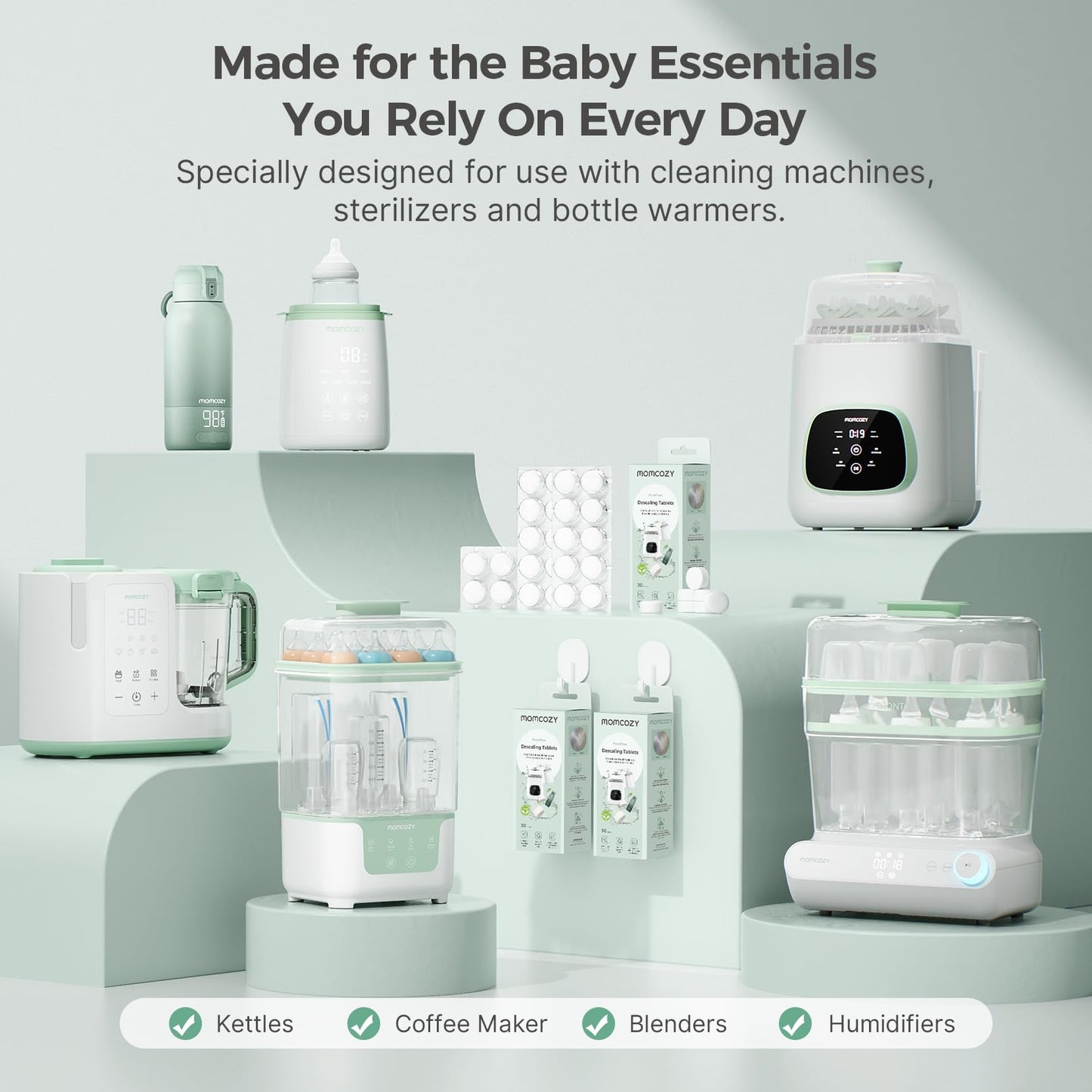 Momcozy Official Descaling Tablets, Compatible KleanPal Pro Baby Bottle Washer, Descaler for Milk & Limescale Removal, 30 Count