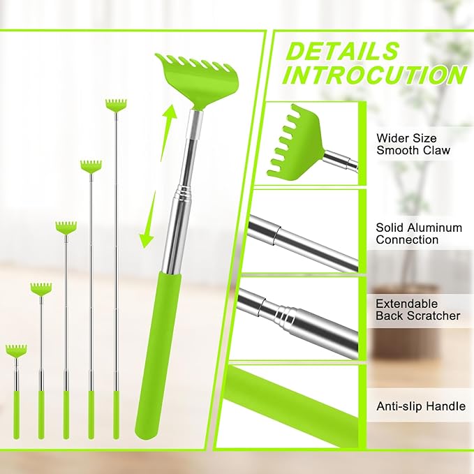 NICEMOVIC 6 Pack Back Scratcher for Women Men, Christmas Stocking Stuffers, Prizes for Adults, White Elephant Gifts for Adults, Extendable Bulk Back Massager Tool for Thanksgiving Birthday (Green)