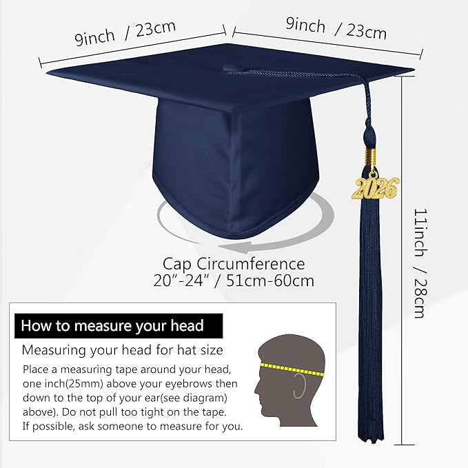GraduationMall Matte Graduation Cap with 2026 Tassel for High School & Bachelor