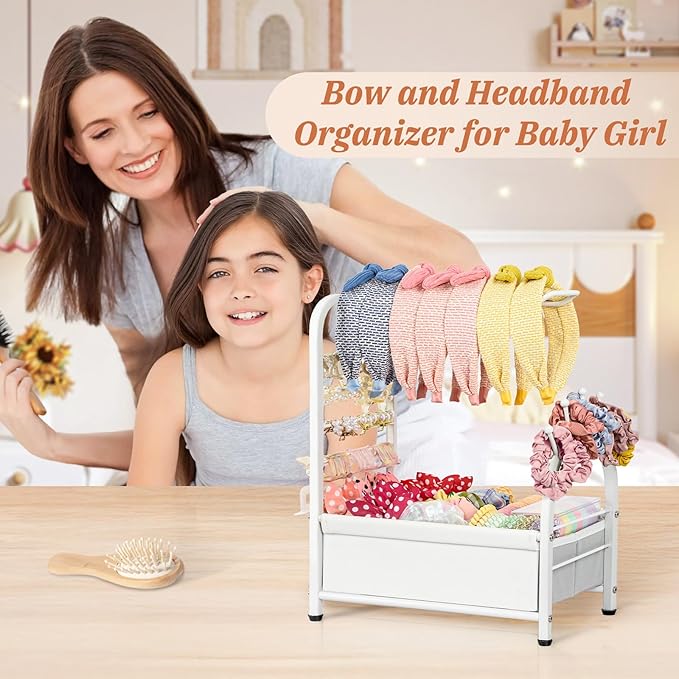 Keebofly Headband Holder Stand, Versatile Hair Accessories Organizer for Scrunchies, Hair Ties, Bows & Claw Clips - Large Compact Hair Accessories Storage for Girls, Women, Babies