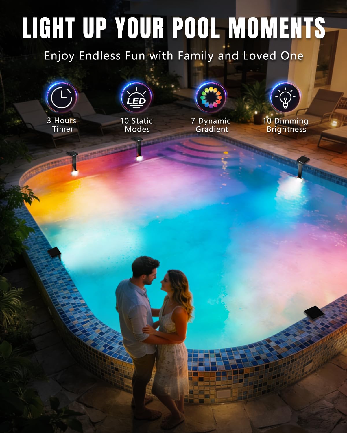 2026 Upgrade Solar Pool Lights Only for Inground Pool & Steel Wall Above Ground Pool, IP68 Waterproof, 17 Lighting, 6800mAh, Underwater Submersible Pool Lights with Remote, for Pool Party(1 Pack)