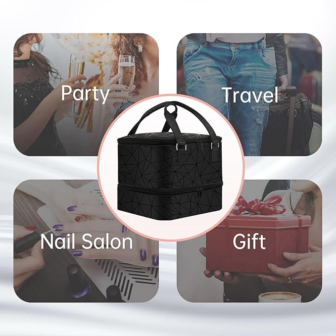 Nail Polish Organizer Case - Holds 42+ Bottles (15ml/0.5 fl.oz) and 1 Nail Lamp, Upgraded Double-layer Nail Polish Carrying Case Nail Storage Bag with Handles (Black)