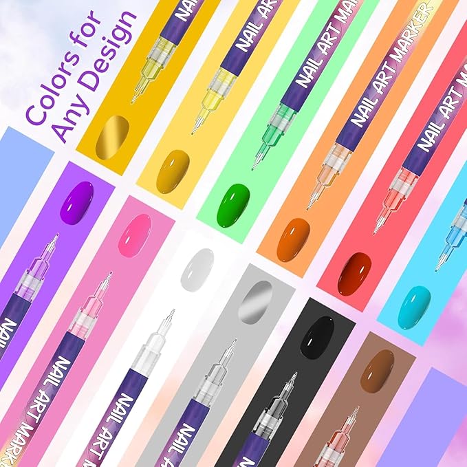12 Colors Nail Art Pens Set, Fine Tip Nail Polish Pen Markers, Quick Dry Nail Art Kit for DIY Home Salon, Professional Nail Art Tools, Manicure Set Gift for Adults Beginners