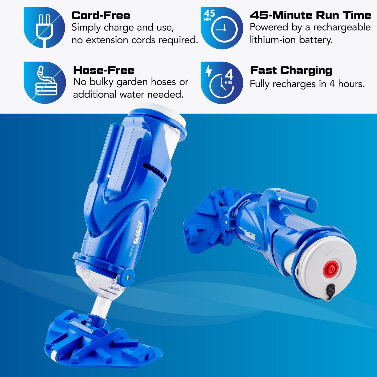 POOL BLASTER Catfish Ultra Rechargeable, Battery-Powered, Pool-Cleaner, Ideal for In-Ground Pools and Above Ground Pools for Cleaning Leaves, Dirt and Sand & Silt.