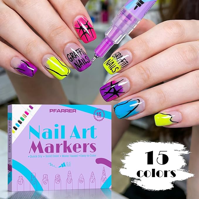 15 Colors Nail Art Pens Set, 2026 New Nail Art Markers for Gel Nails, DIY Nail Art Pens for Painting Nails, Quick-drying Nail for DIY Nails Art Design Manicure Tools TA640-15