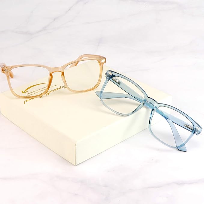 LifeArt 2 Pairs Blue Light Blocking Glasses with Spring Hinge, Computer Reading Glasses, Gaming Glasses, TV Glasses for Women Men (Champagne&Blue, +0.75 Magnification)