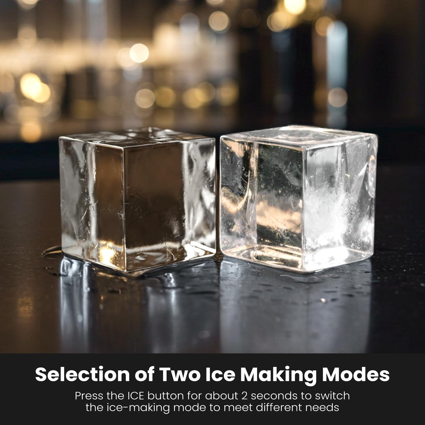 Kismile Ice Makers Countertop, Ice Machine with Handle, 26Lbs/Day, 9 Cubes Ready in 6 Mins, Self-Cleaning Portable Ice Maker, 2 Sizes of Bullet Ice Cubes for Home/Office(Black)