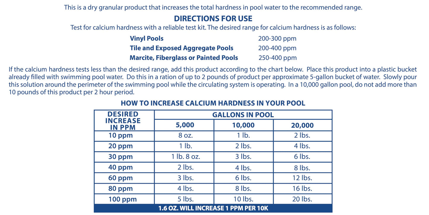 Pool Mate 16-Pounds Premium Calcium Hardness Increaser for Pools, 100% Calcium Chloride