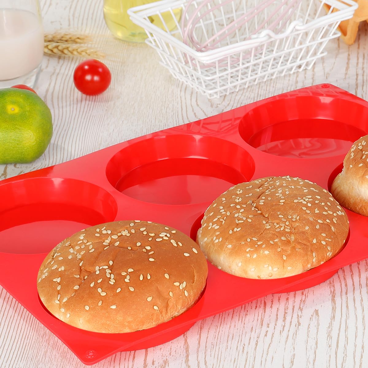 4 Inch Muffin Top Pan, Silicone Molds for Breakfast Sandwiches, English Muffins, Whoopie Pies, Corn Bread, Egg Bites, Tarts - 4 Pack Red