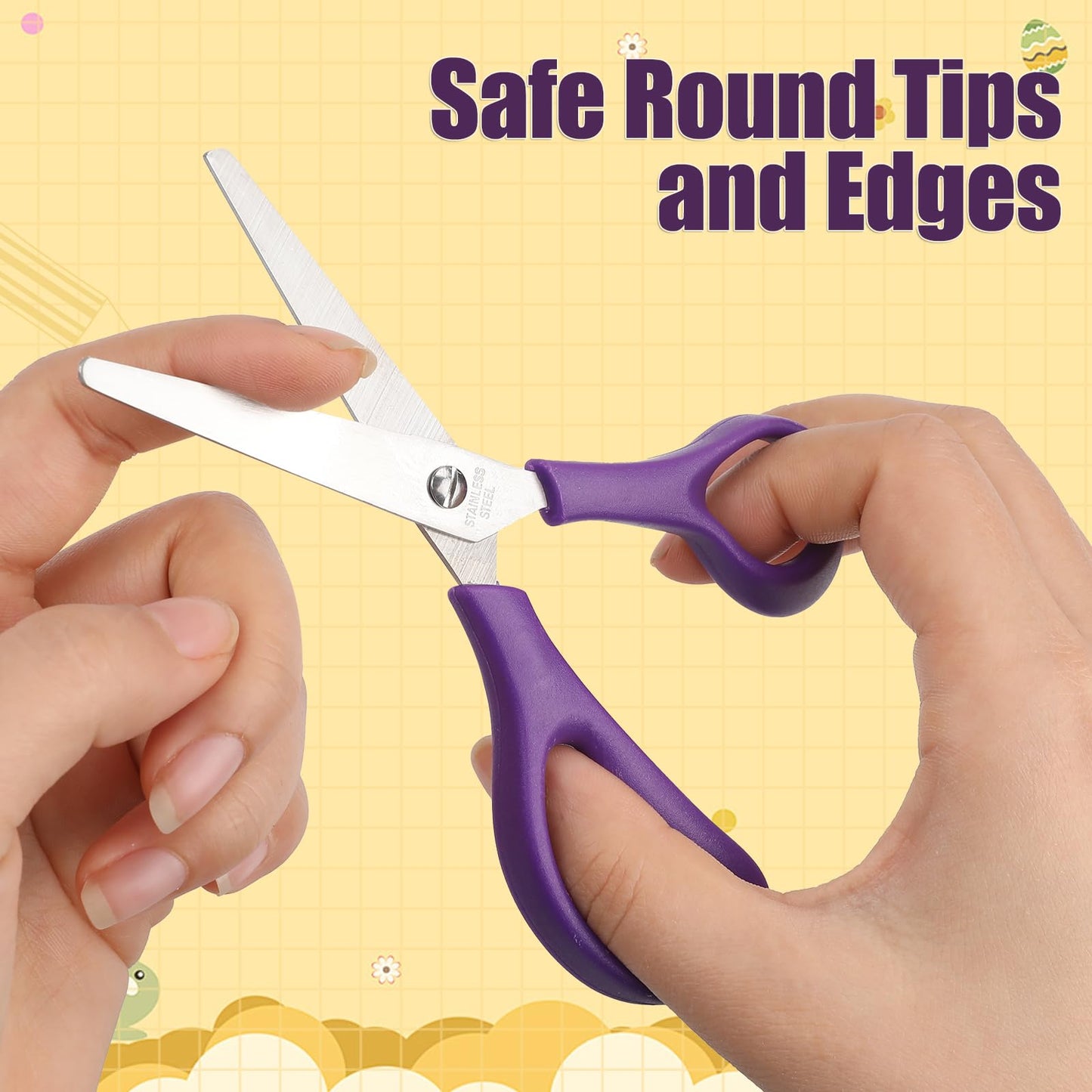 BURVAGY 48Pack 5.5" Safety Small School Kids Student Round Blunt Tip Craft Scissors Bulk, Stainless Steel Blades Comfort Grip Scissors for Kid Children Kindergarten Cutting Paper