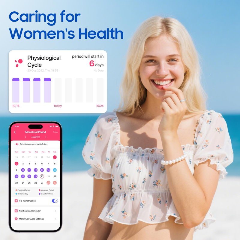prxxhri Smart Health Ring, Featuring Stress and Sleep Monitoring Functions, Compatible with iOS and Android,Waterproof Fitness Tracker for Women & Men, No Subscription Fee. (Rose Gold, 7)