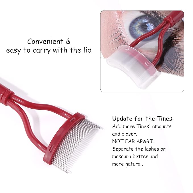 Eyelash Comb MSQ Eyelash Separator Mascara Applicator Eyelash Definer With Comb Cover Arc Designed Cosmetic Brushes Tool Red (Includes a Mascara Wand)