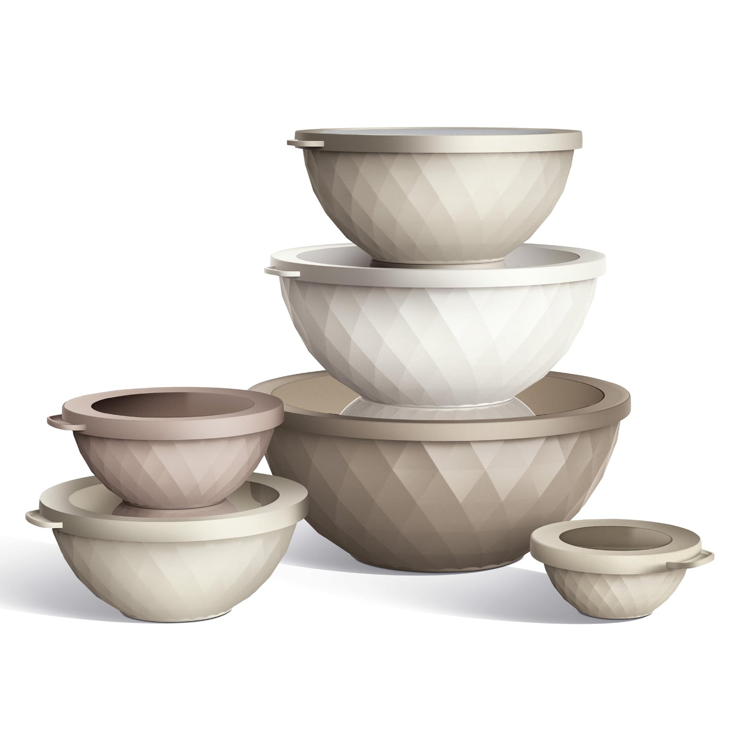 COOK WITH COLOR Mixing Bowls with Lids - 12 Piece Plastic Nesting Bowls Set includes 6 Prep Bowls and 6 Lids, Diamond Design - Microwave Safe