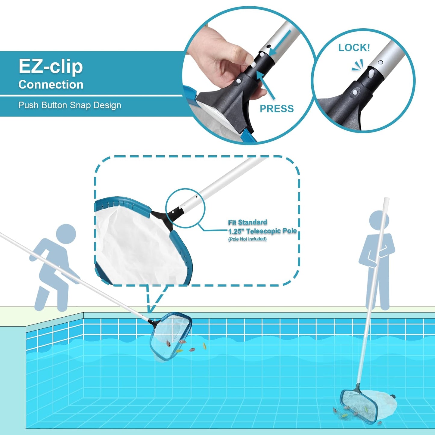 POOLWHALE Pool Net - Professional 20" Swimming Pool Leaf Skimmer Rake, Aluminum Frame Deep Nylon Bag, Ultra Fine Mesh Nets for Cleaning Leaves, Sand, Pollen, Finest Debris (No Pole)